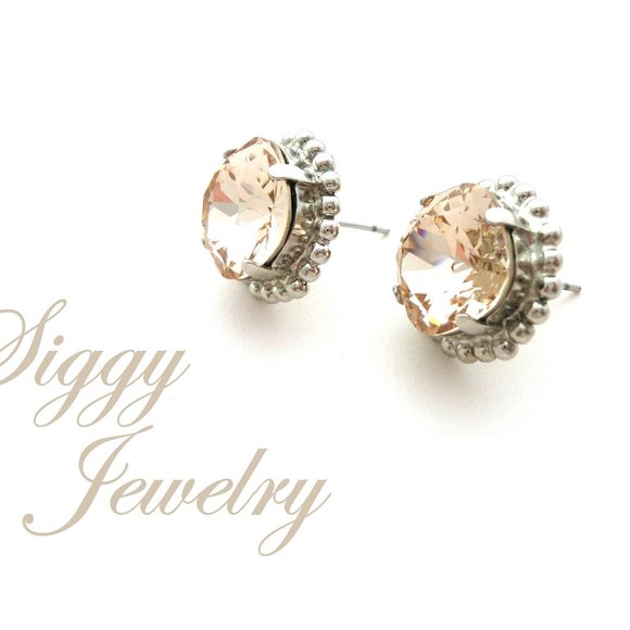 Cushion Cut Crystal Light Silk Solitaire Stud Earrings, 12mm Assorted Finishes - Picture 4 of 6